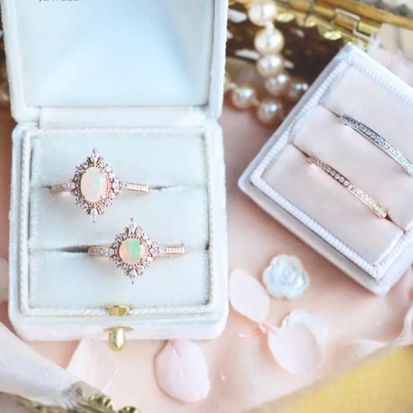 Princess Opal Diamond Sterling Silver Promise Ring - Picture 3 of 6